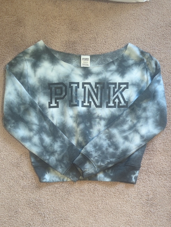 PINK Victoria's Secret Tops - PINK Victoria's Secret Gray Tie-Dye Sweatshirt Top